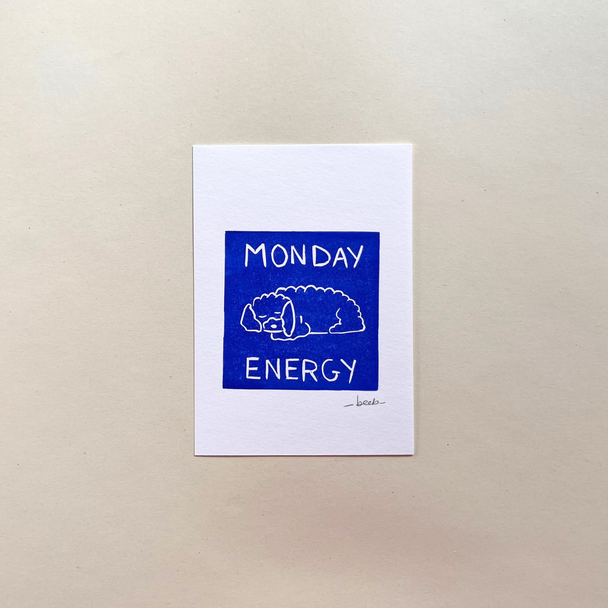 beeb Linocut 'Monday Energy' (A6)
